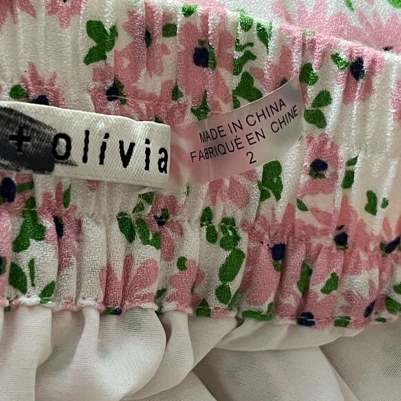 Alice + Olivia Vinita Drawstring Ruffle Panel Skirt Monterey Ditsy Soft White 2 - Picture 8 of 9